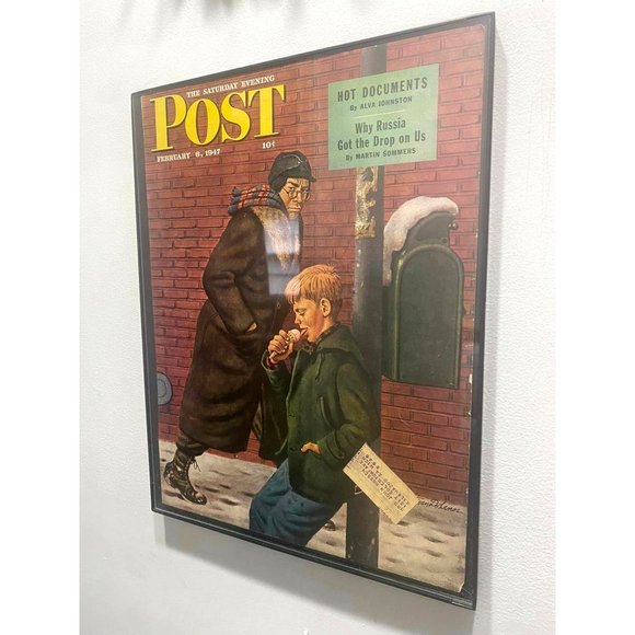 Old Feb 1947 Post Magazine Cover Framed Boy with Ice Cream Cone Theme Winter Ame - Picture 5 of 5